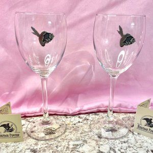 Heritage Pewter Wine Glass Pair - Pewter Hummingbirds